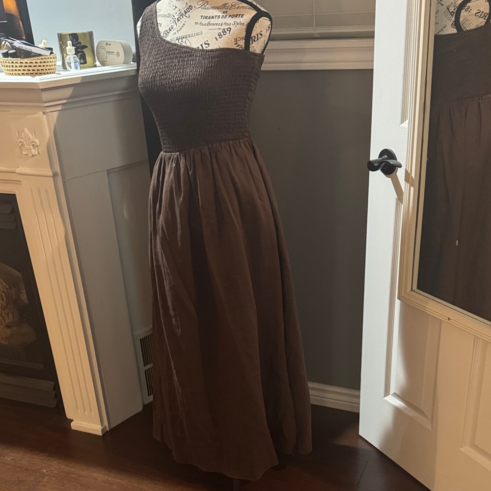 RW&CO. Dark Brown Smocked Maxi Dress